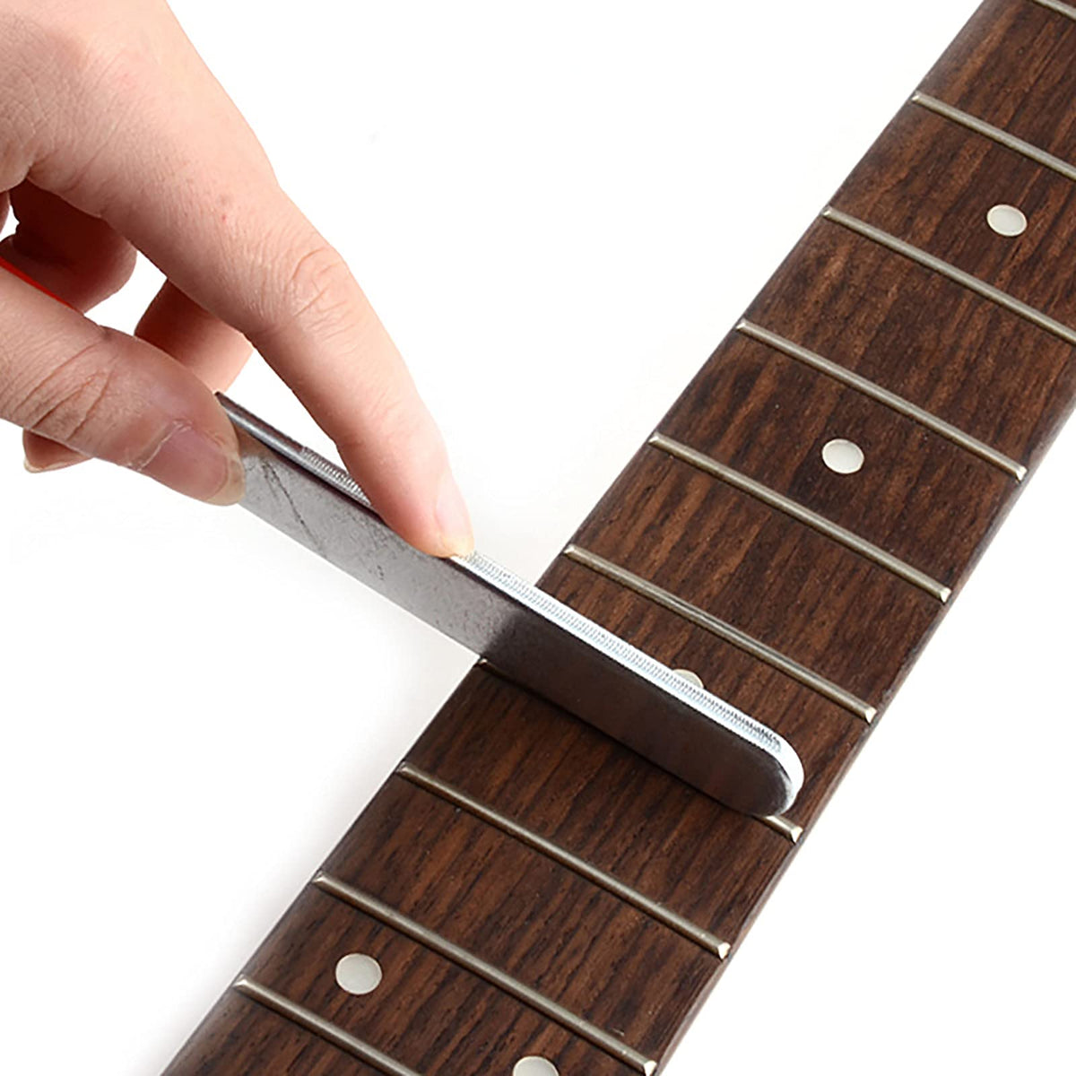SOUJOY 17 Pieces Guitar Luthier Tool Set, Fret Rubber Hammer, Fret Crowning File, Fret Leveling Beam Sanding Leveler Beam, Fret Rocker, Fingerboard Guards, String Spreaders for Guitar Bass