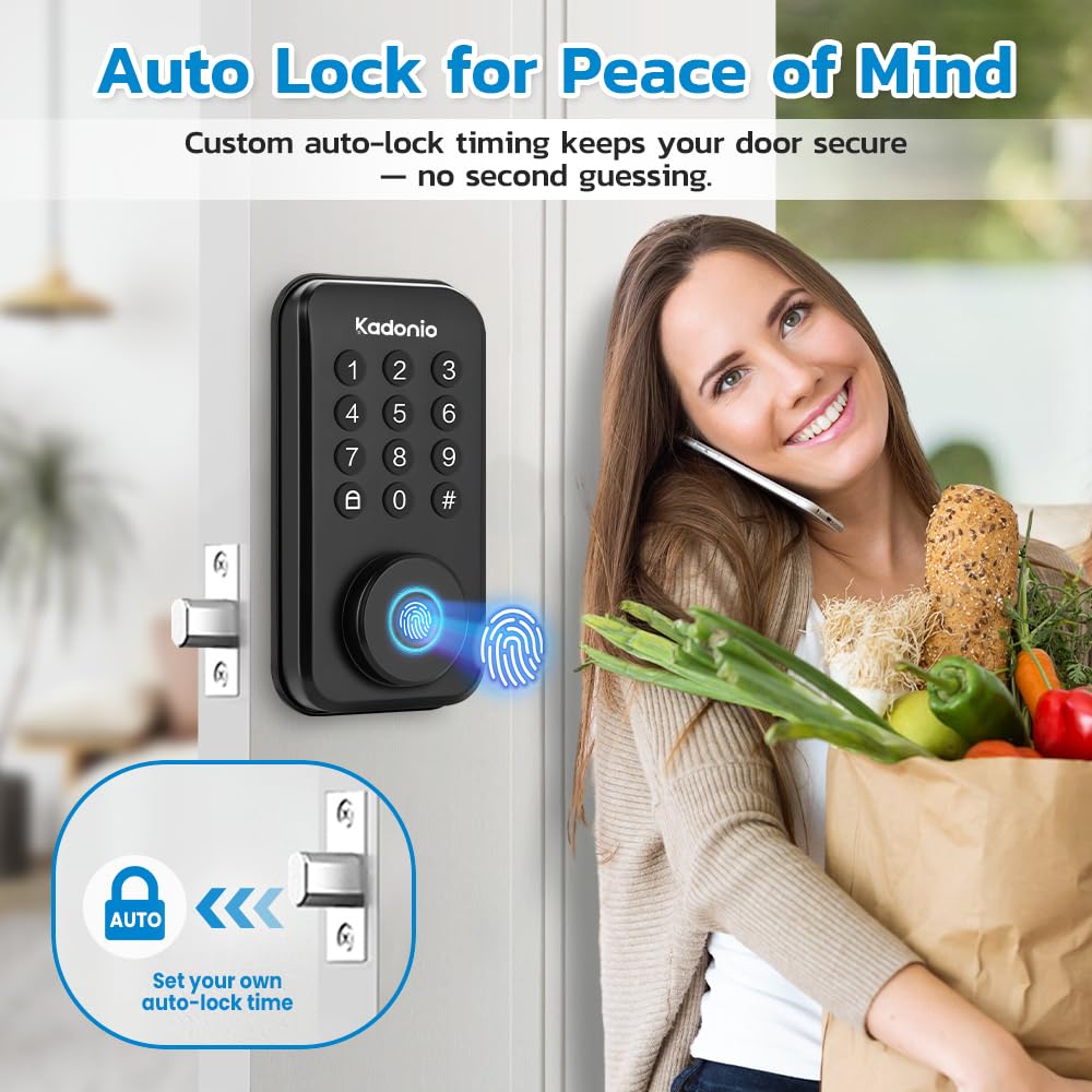Keyless Entry Smart Lock, Fingerprint Deadbolt with App Control, Auto Lock, IP56 Weatherproof, 8-Month Battery, Easy Installation, Matte Black