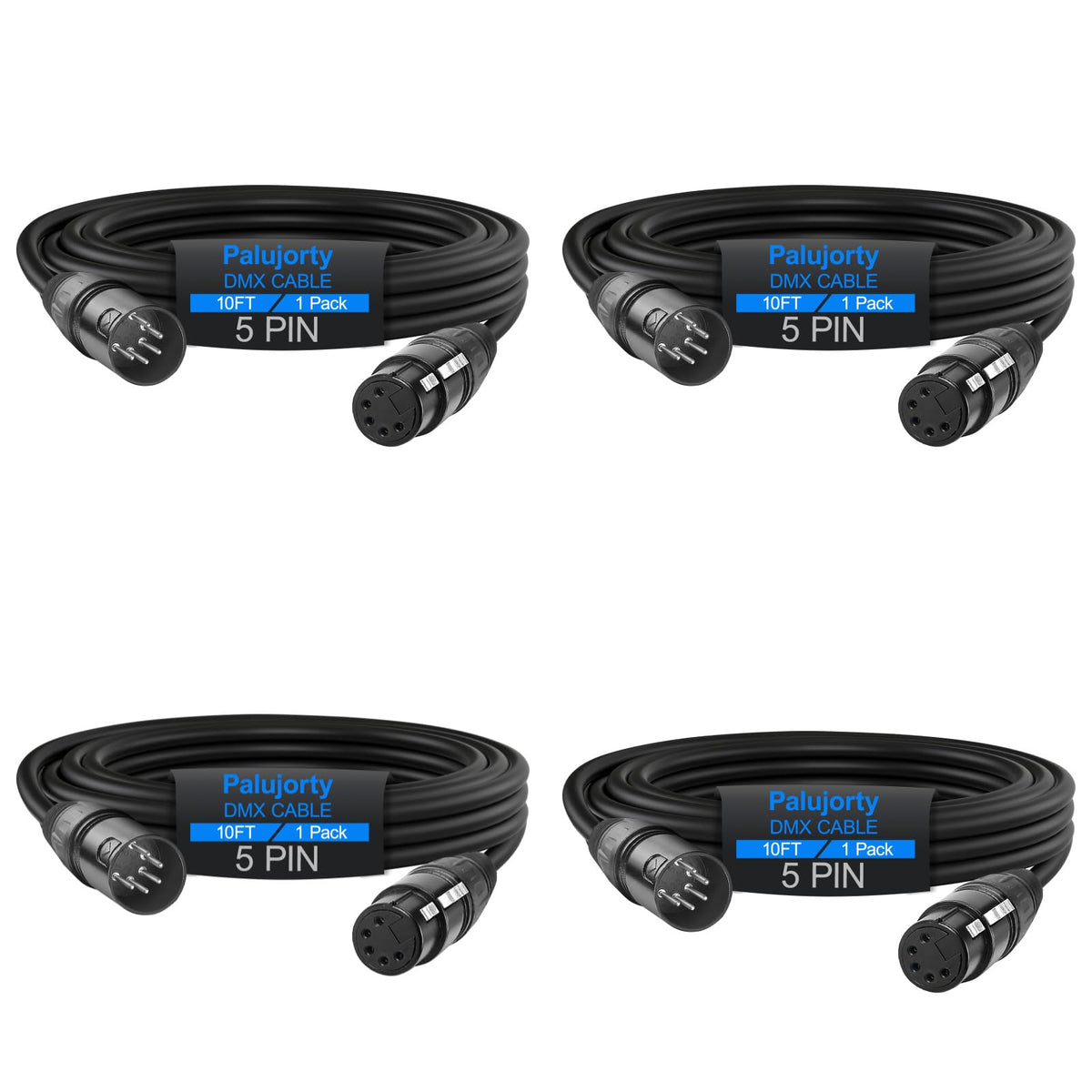 Palujorty 5 Pin 10FT DMX Cable 4 Pack for DJ Lighting and DMX Control