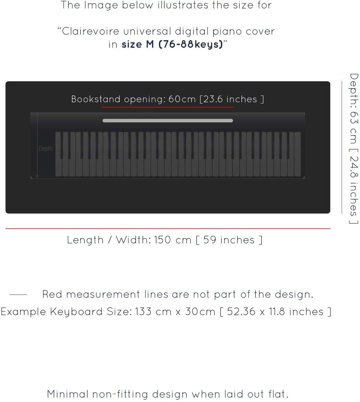 Clairevoire Piano Keyboard Dust Cover for 61 Keys to 88 Keys, Electric Pianos Cover, Digital Pianos Cloth Protection,Lightweight and Adjustable Closure,Ebony Black, M - Keyboard Piano up to 53" x 16"