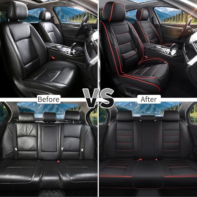 Car Seat Covers Full Set Custom Fit for Chevy Trailblazer 2021-2026-Luxury Leather with Lumbar Support, Breathable, Waterproof, Anti-Slip, Durable, Easy to Install (Black&Red,Full Set)