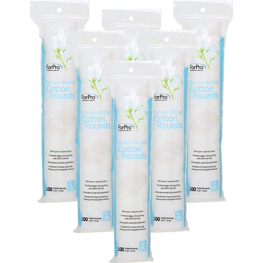 ForPro Professional Collection ForPro Premium Stitched Cotton Rounds, 100% Pure Cotton Pads for Removing Makeup, Nail Polish, and Cleansing Face, Pack of 6, Counts 600