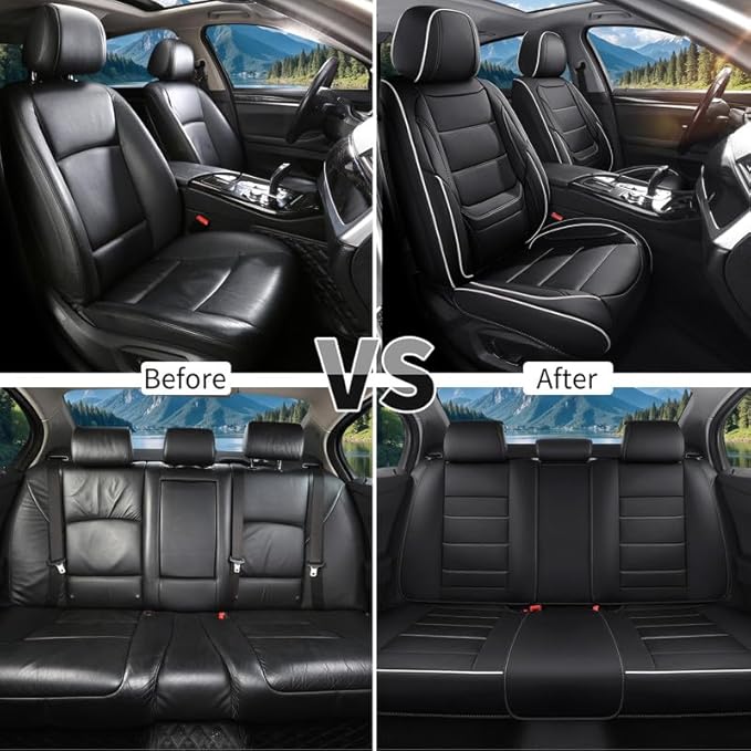 Car Seat Covers Custom Fit for Chevrolet/Chevy Sonic 2011-2020 , Premium Faux Leather Waterproof Car Seat Protectors with Lumbar Support, Breathable Anti-Slip Easy to install(Black&White,Full set)