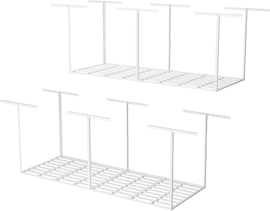 SunsGrove 3x8 Garage Storage Overhead Rack Organization, Adjustable Ceiling Mounted Storage Racks, 800LBS Weight Capacity, 22"-40" Ceiling Dropdown, 2 Pcs, White