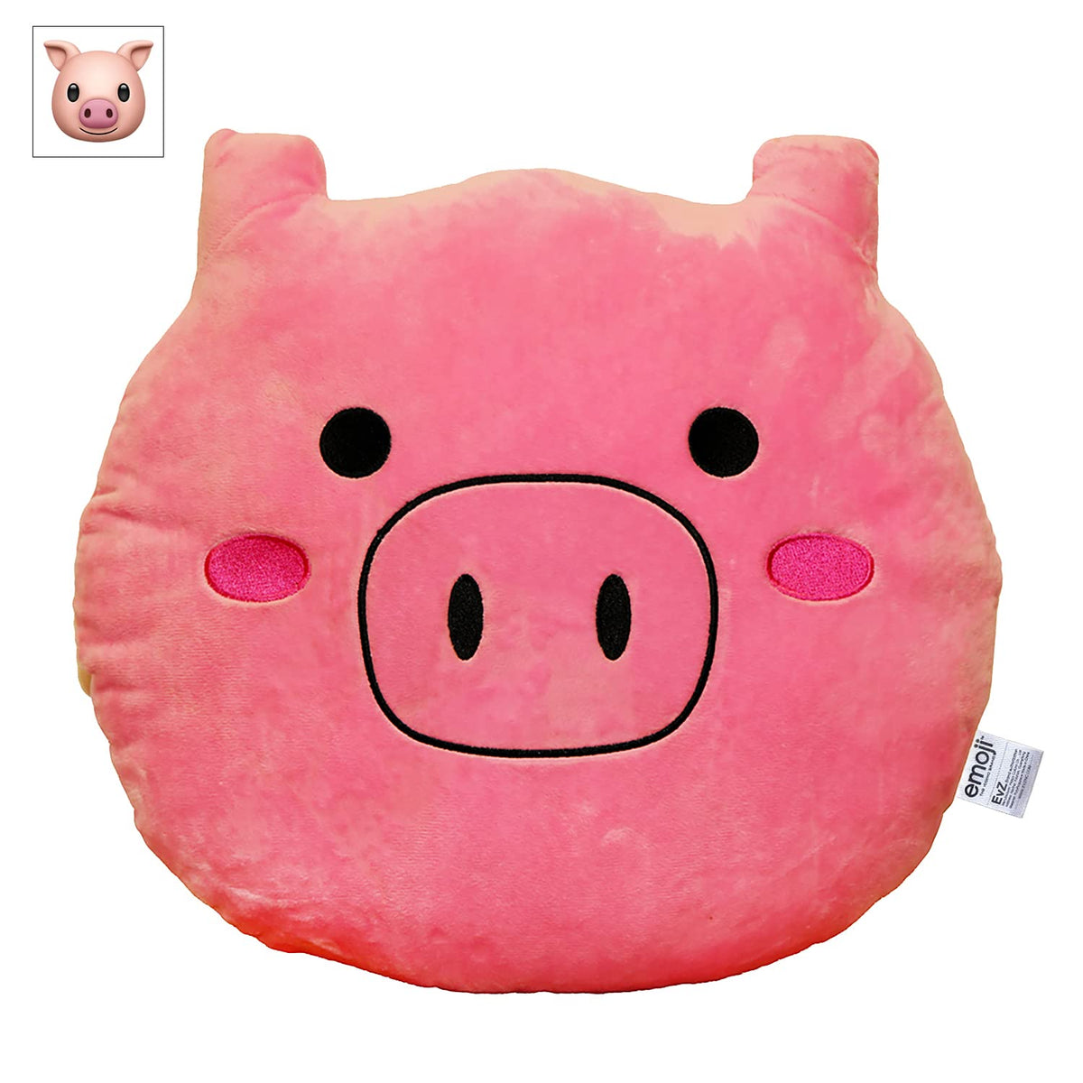 EvZ Official Certified Pig Emoji Pillow - 32cm Large Soft Plush Pink Piggy Face Emoticon Cushion - Cute Animal Decorative Stuffed Toy for Kids Room, Baby Shower & Nursery Decor (Pink)
