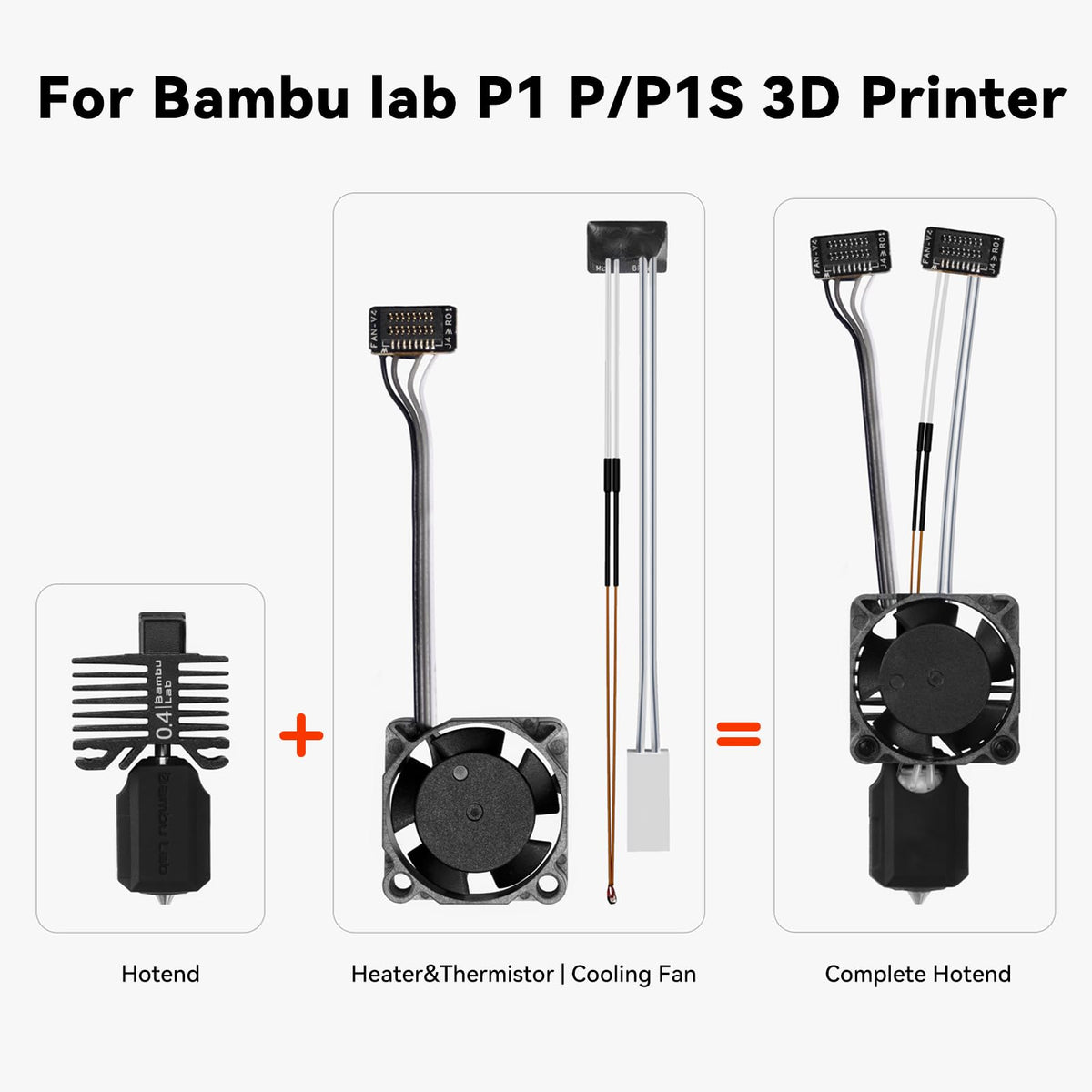 COMTREE Bamboo Original P1 Series 04mm Hardened Steel Complete Hotend Kits Set with Fan,Full Assembly Hot End Kit for Bambu Lab P1,P1P,P1S 3D Printer