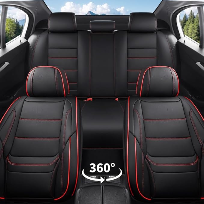 Car Seat Covers Full Set Custom Fit for Chevy Blazer 2019-2026-Luxury Leather with Lumbar Support, Breathable, Waterproof, Anti-Slip, Durable, Easy to Install (Black&Red,Full Set)