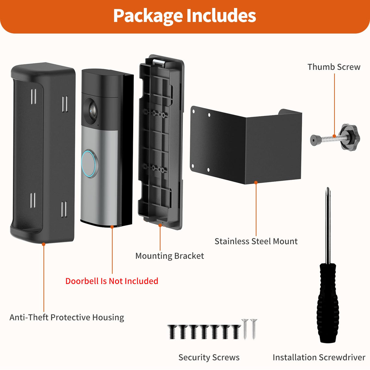 No-Drill Ring/Blink Doorbell Mount with Rain Cover, Anti-Theft Door Bracket Compatible with Battery Doorbell/Plus/Pro(2026 Newest Model), Quick Install Doorbell Camera Holder for Rental Apartment