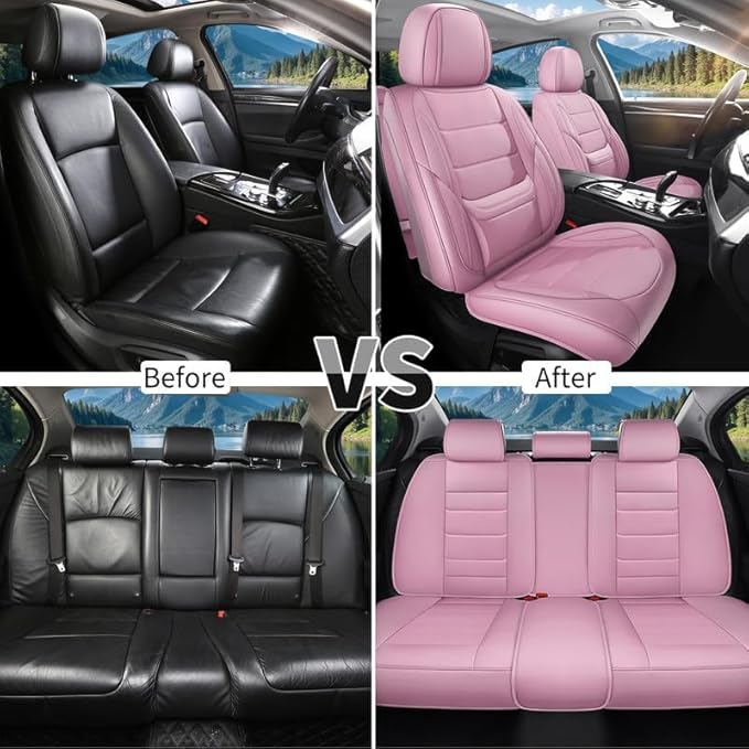 Car Seat Covers Full Set Fit for Buick Lacrosse 2004-2019, Premium Faux Leather Waterproof Car Seat Protectors with Lumbar Support, Breathable Anti-Slip Easy to Install(Pink,Full Set)