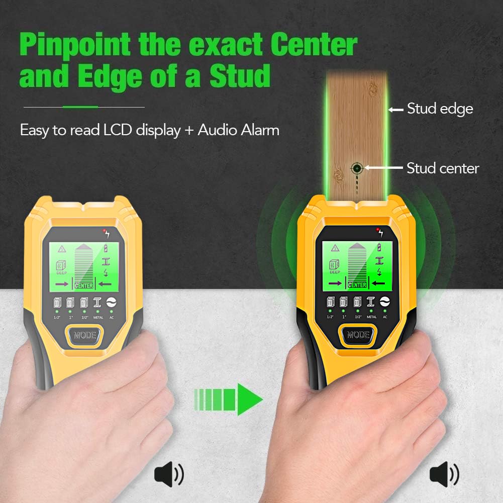 Stud Finder Wall Scanner 5 in 1 Multifunctional Upgraded Smart Wall Scanner, Stud Sensor Beam Detector with Battery for Wood Metal and AC Wire Detection, Comes with HD LCD Display and Audio Alarm