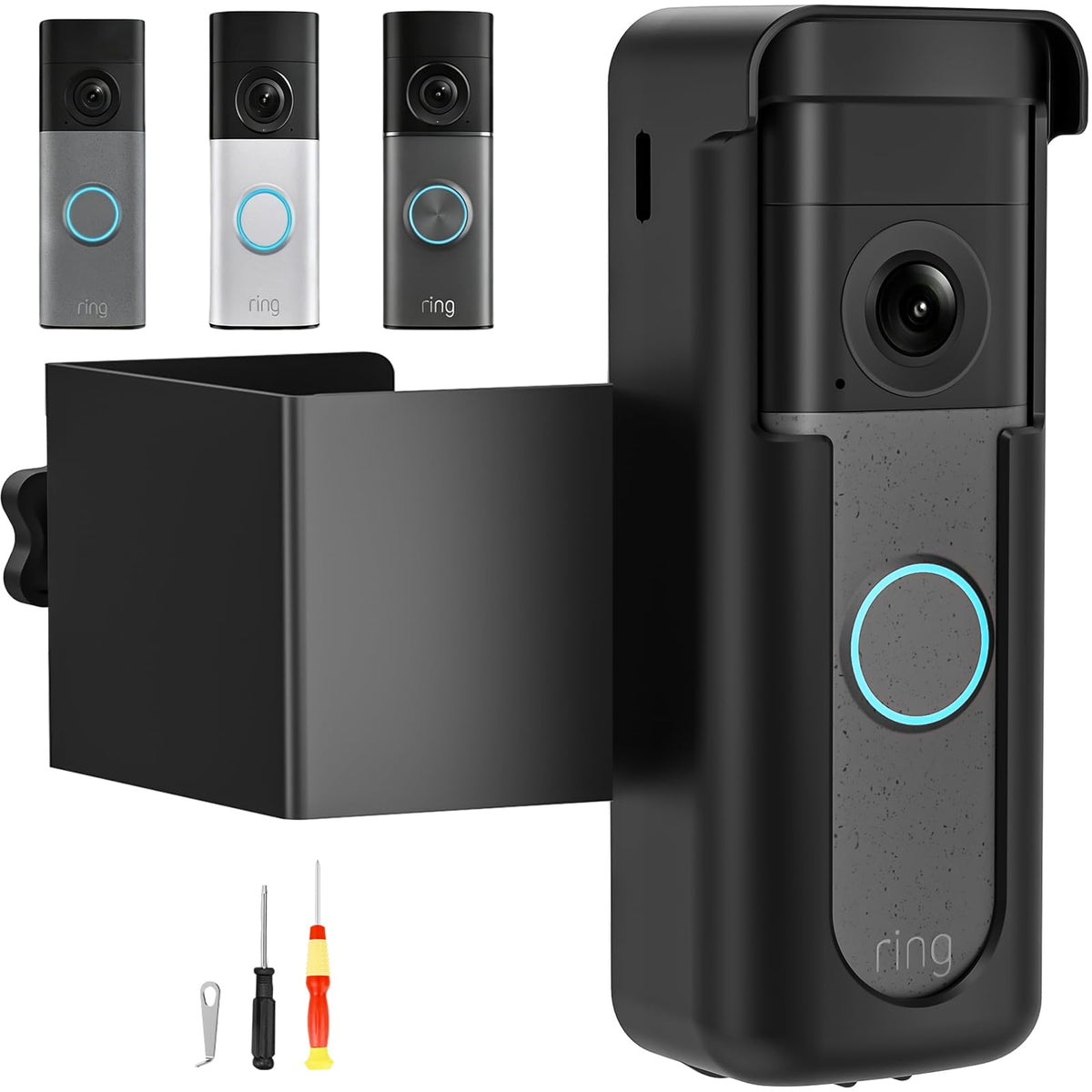 No-Drilling Anti-Theft Doorbell Mount for Ring Battery Doorbell/Plus/Pro 2nd Gen(2026 Newest Model), Doorbell Camera Mount for Apartment/Rental, Mounting Bracket Holder for Inward Swing Door, Black
