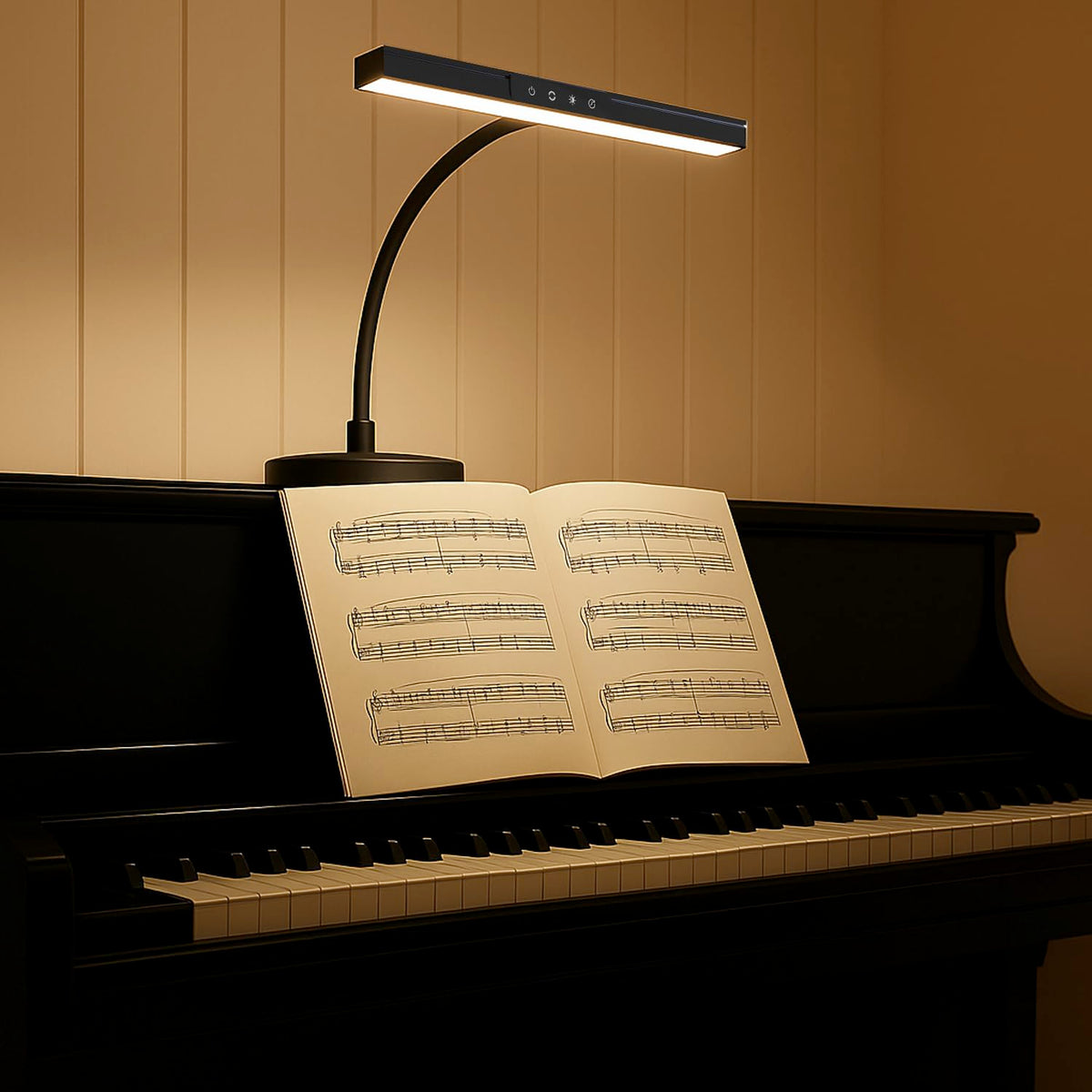 Piano Light for Upright Piano,Wide Illumination Covering Music Sheet 88 Key LED Piano Lamp for Grand/Digital Pianos,Dimmable Desk Lamp 3 Color Modes,Gooseneck,Timer,Eye Care Music Stand Light Black