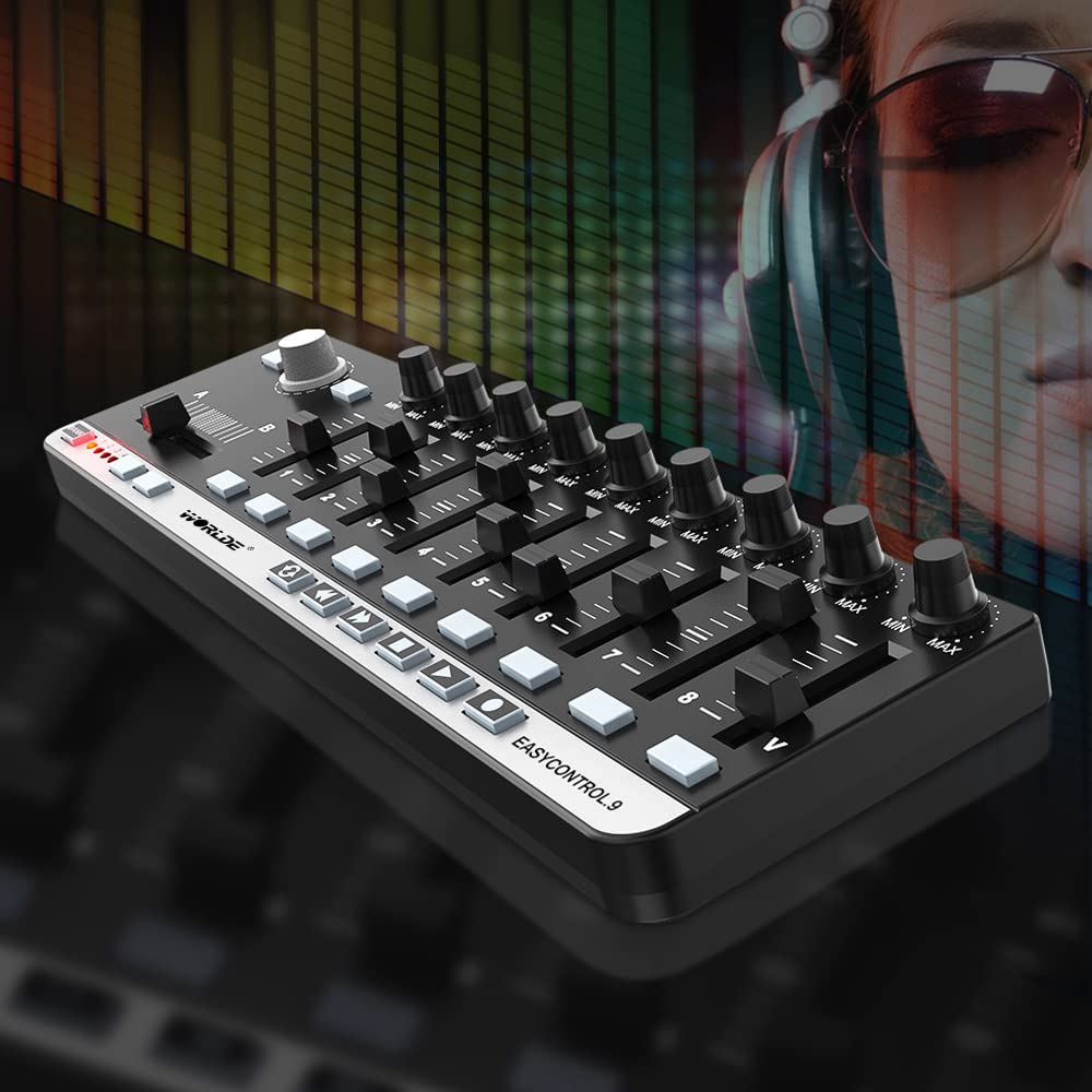 Btuty USB MIDI Controller with 9 Faders 9 Knobs for Music Production