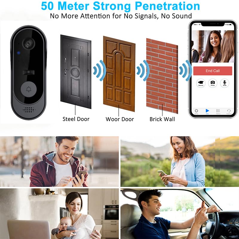 ZIGprote Doorbell Camera Wireless No Subscription, 1080p Video Doorbell with Chime, 2-Way Audio, Night Vision, 2.4G Wi-Fi, Indoor Outdoor