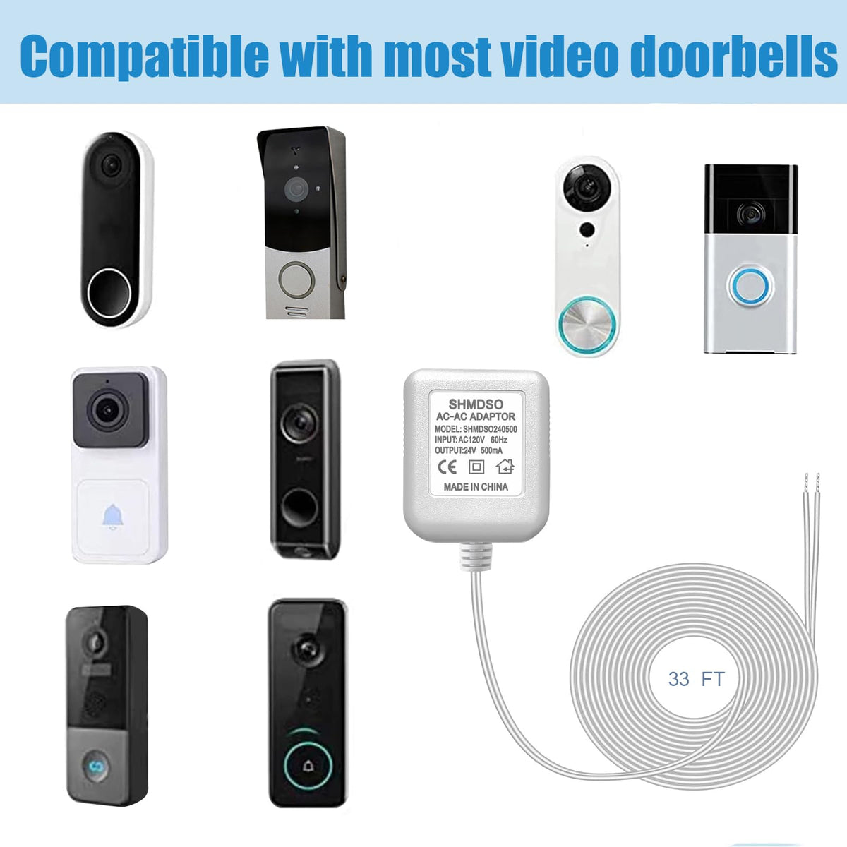 24V Doorbell Transformer， 24V500mA Video Doorbell Power Adapter