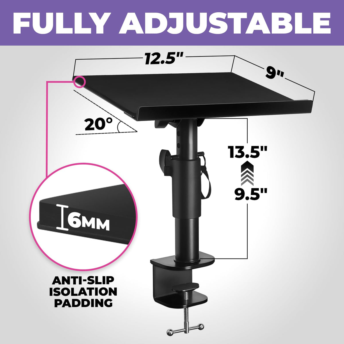 Liquid Stands Laptop Desk Mount for Piano, Keyboard & DJ Workstations - 9x12.5 Adjustable Laptop Arm Mount for Desk Holds Up to 65 LBS– Ergonomic & Adjustable Design