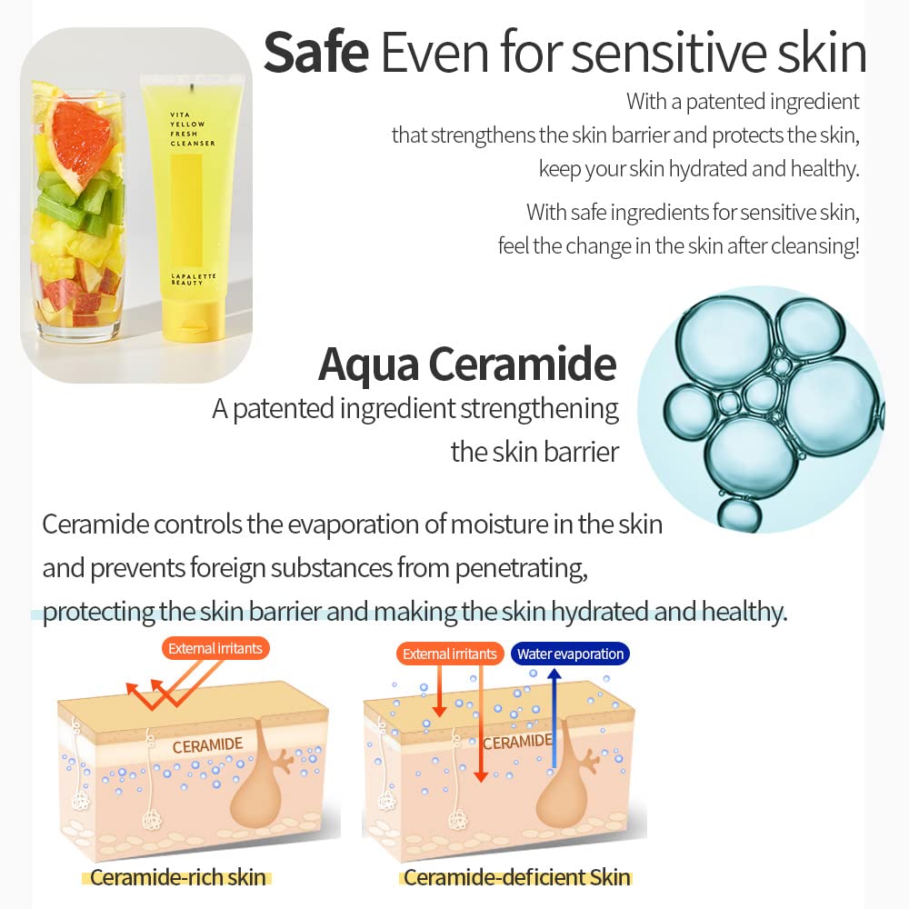lapalette Vita Yellow Fresh Cleanser | Gentle Make-up Remover | 1-step Cleanser | 88% Moisturizing Essence | Natural Vitamin | Korean Skincare 3.38fl.oz