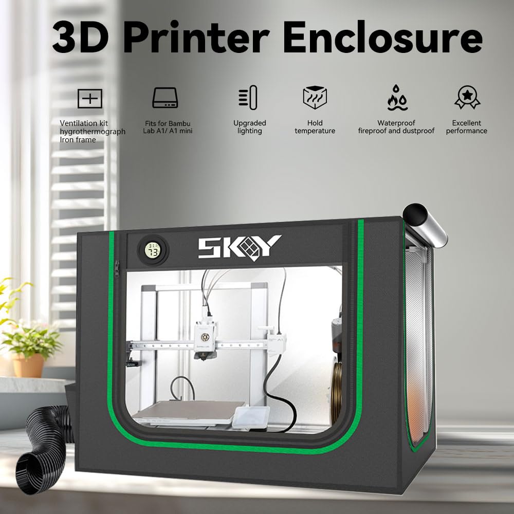 Skouphy 3D Printer Enclosure with LED Light, Smoke Exhaust Kit, Thermo-Hygrometer,Fireproof Dustproof Tent Constant Temperature for Bambu Lab A1,Eufymake E1 UV Printer