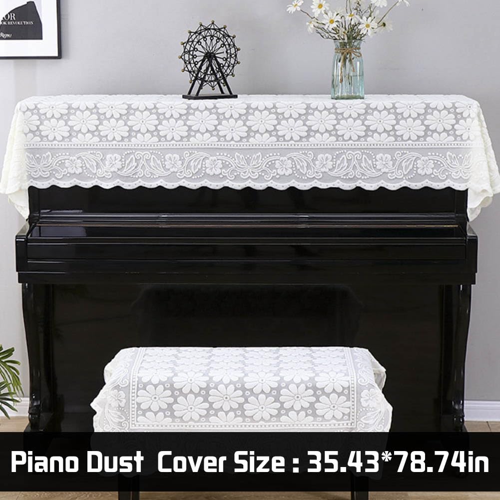 Piano Cover Elegant Lace Embroidery Daisy Decorative Dust-proof Cover for Standard Upright Pianos 78.74 x 35.43 Inch Piano Top Cover