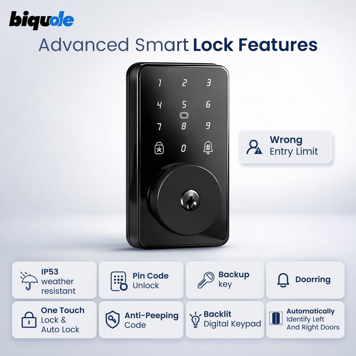 Keyless Entry Door Lock with Keypad, Biquole Smart Deadbolt Lock