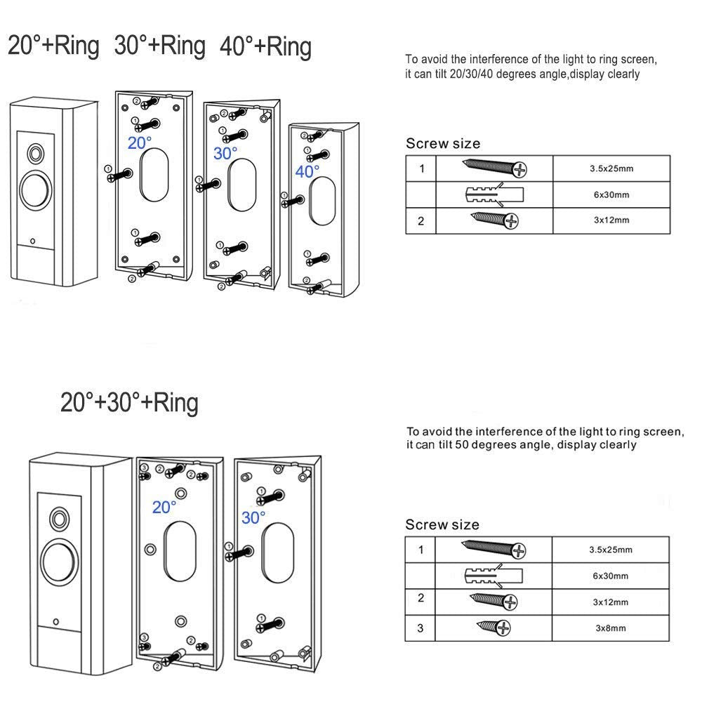 Doorbell Bracket for Ring Video Doorbell Pro, Angle Wedge (20/30/40 Degree) Mount Kit