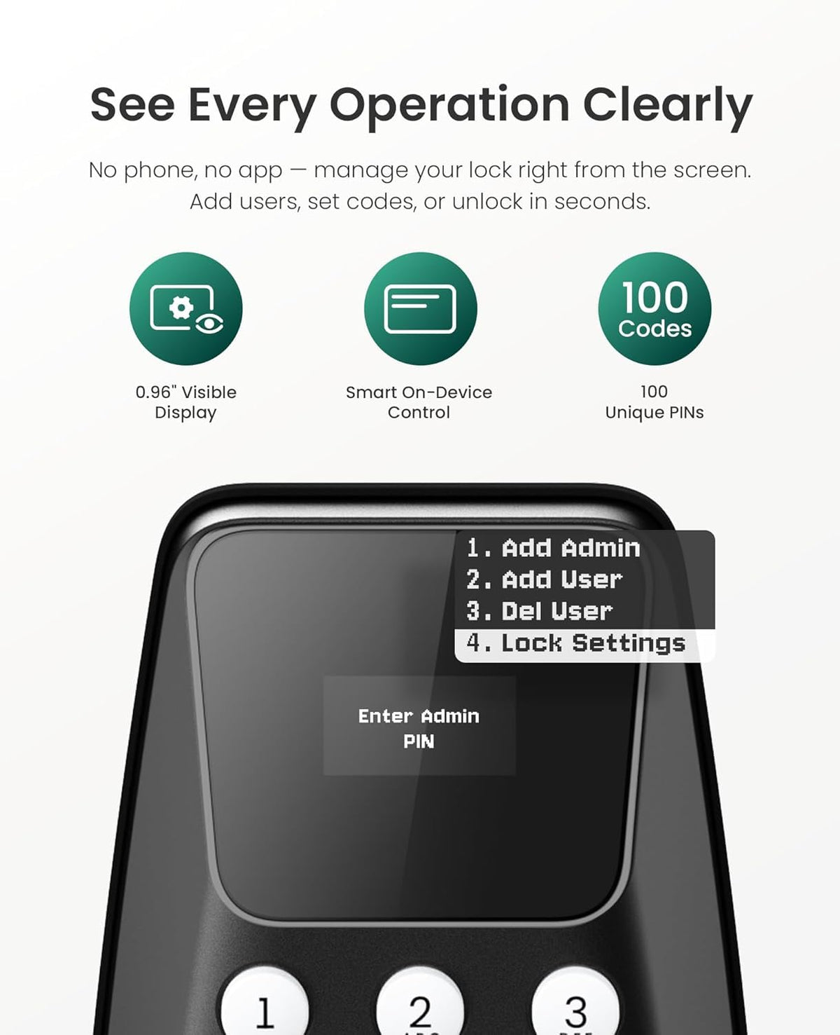 DESLOC C100 Keyless Entry Door Lock with Visual Display, Auto Lock