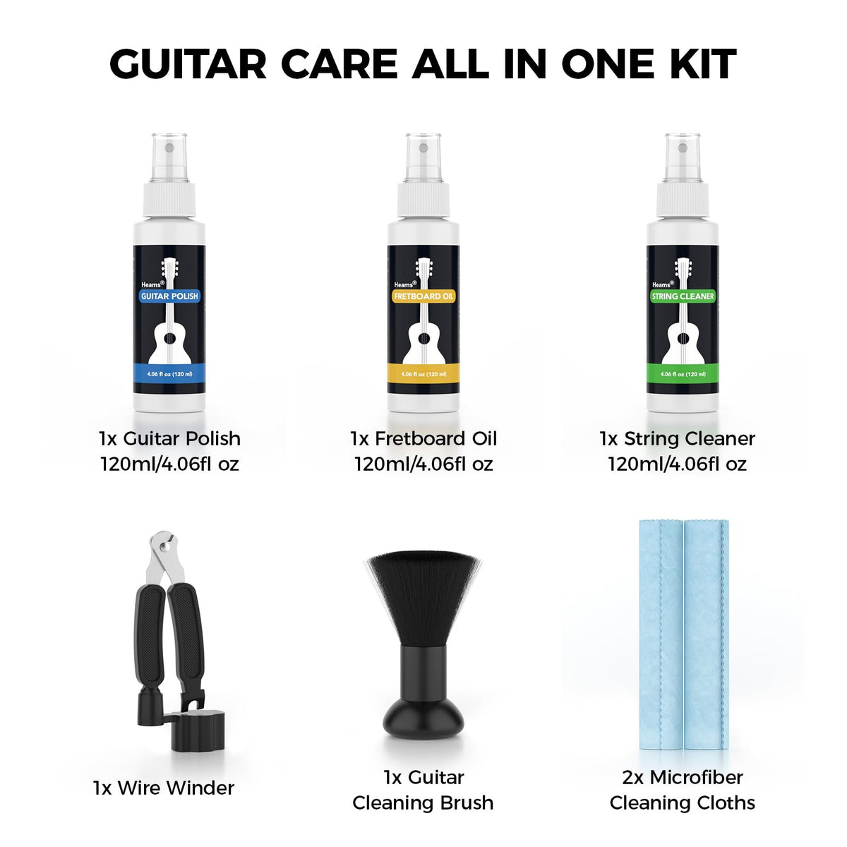 Heams Professional 6 in 1 Guitar Cleaning Kit, All-in-One, 120ML, 20% More