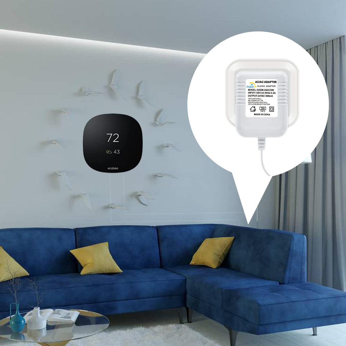 XZGm 24V 500MA Transformer for Ring Doorbell Nest Thermostat C-Wire 26FT