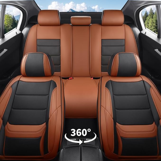 Car Seat Covers Full Set Custom Fit for Buick Lacrosse 2004-2019-Luxury Leather with Lumbar Support, Breathable, Waterproof, Anti-Slip, Durable, Easy to Install (BlackBrown,Full Set)