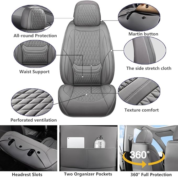 Car Seat Covers Full Set Custom Fit for Chevrolet/Chevy HHR 2006-2011 - Premium Faux Leather with Lumbar Support | Breathable, Waterproof, Anti-Slip, Durable (Gray,Full Set)