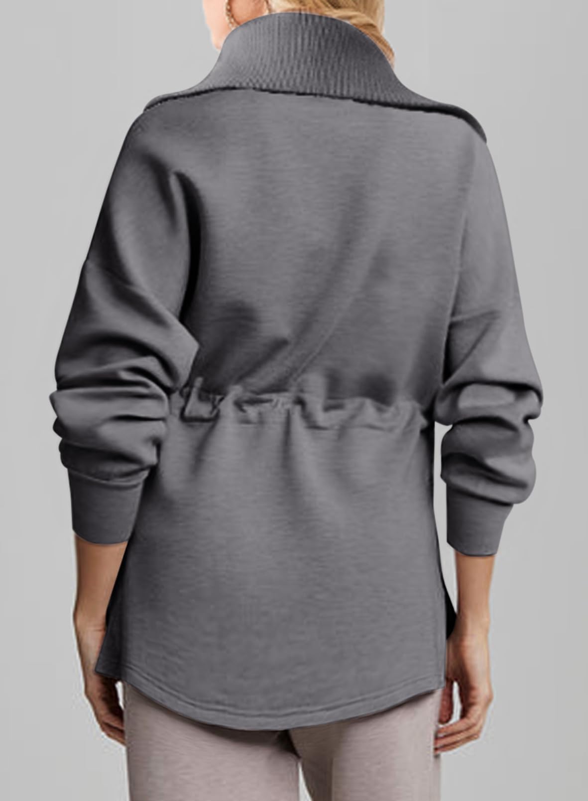 Dokotoo Women's Fashion Hoodies & Sweatshirts Winter Clothing for Women Oversized Half Zip Casual Sweatshirt Drawstring Waist Long Sleeve Thanksgiving Relaxed Fit Tops Fall Outfits 2025 Grey Large