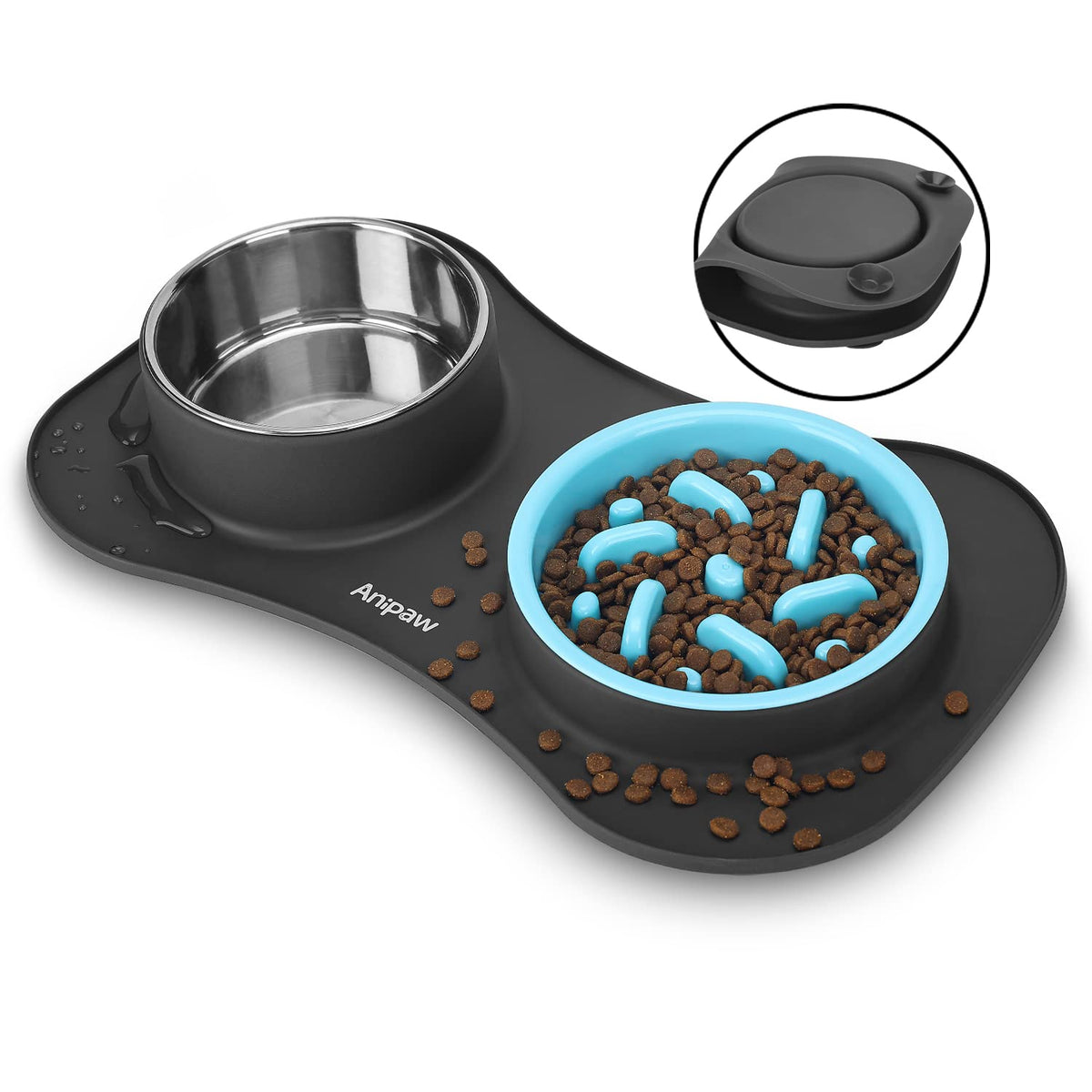 Slow Feeder Dog Bowls 3 in 1 Stainless Steel Food Water Bowl to Slow Eating