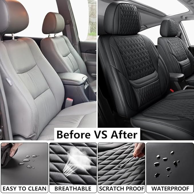 Front Seat Car Seat Covers Custom Fit for Saturn Ion 2003-2010 - Premium Faux Leather with Lumbar Support | Breathable, Waterproof, Anti-Slip, Durable (Black,Front Seat)