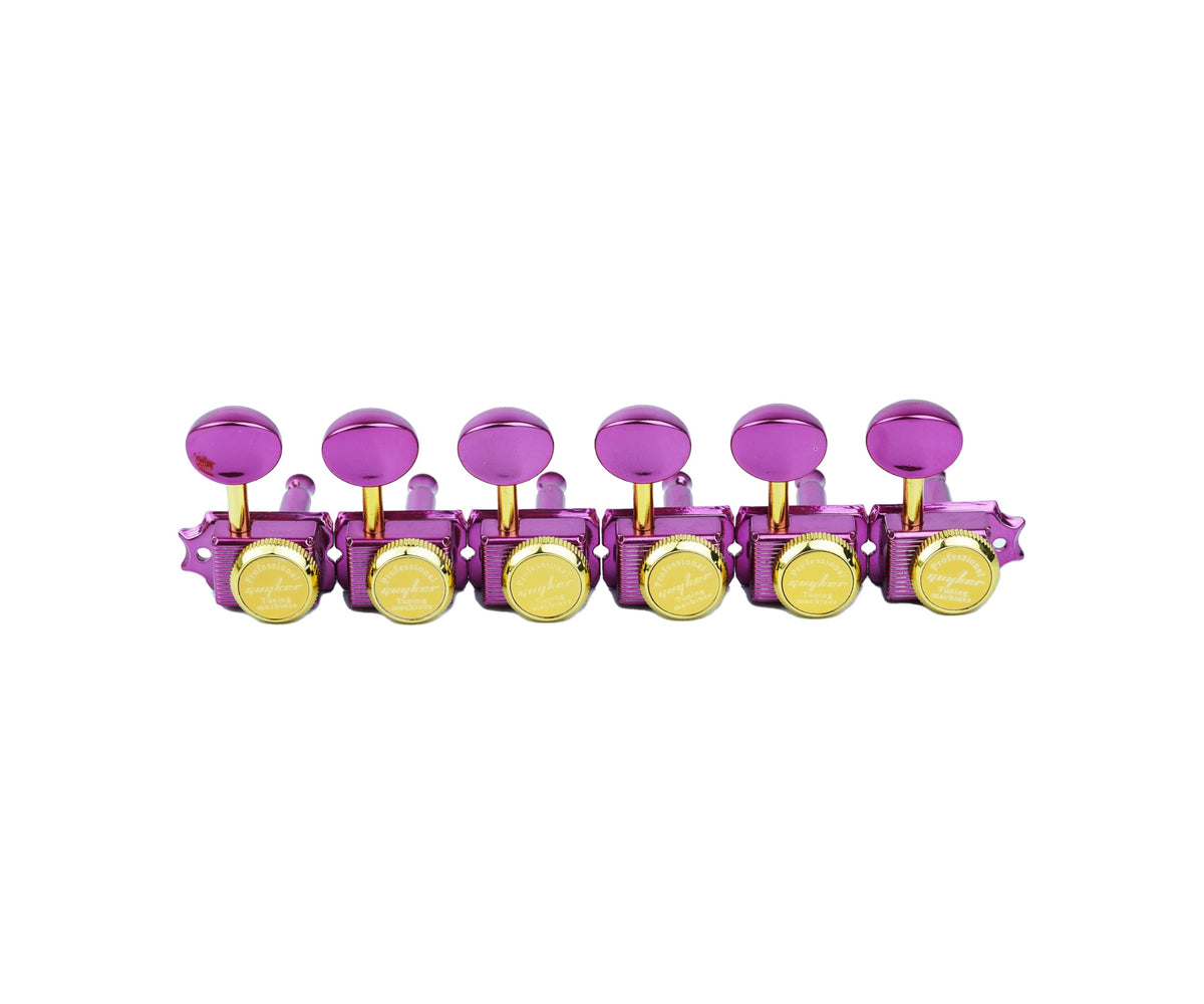 Guyker 6 Inline Vintage Guitar Lock String Tuners – Locking Tuning Key Pegs Machine Heads Replacement Parts for ST TL Style Electric, Folk or Acoustic Guitars – GK55SP, Pink+Gold