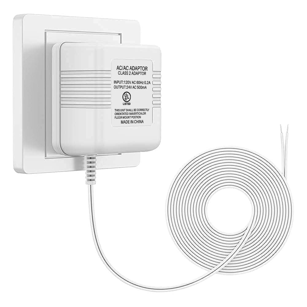 26ft 24V 500mA Doorbell Transformer Compatible with All Ring Versions, Nest, Arlo, Amcrest, Logitech, Wyze, Eufy Doorbells, Thermostats C Wire for Nest, Honeywell, Ecobee, Sensi (UL Certified)
