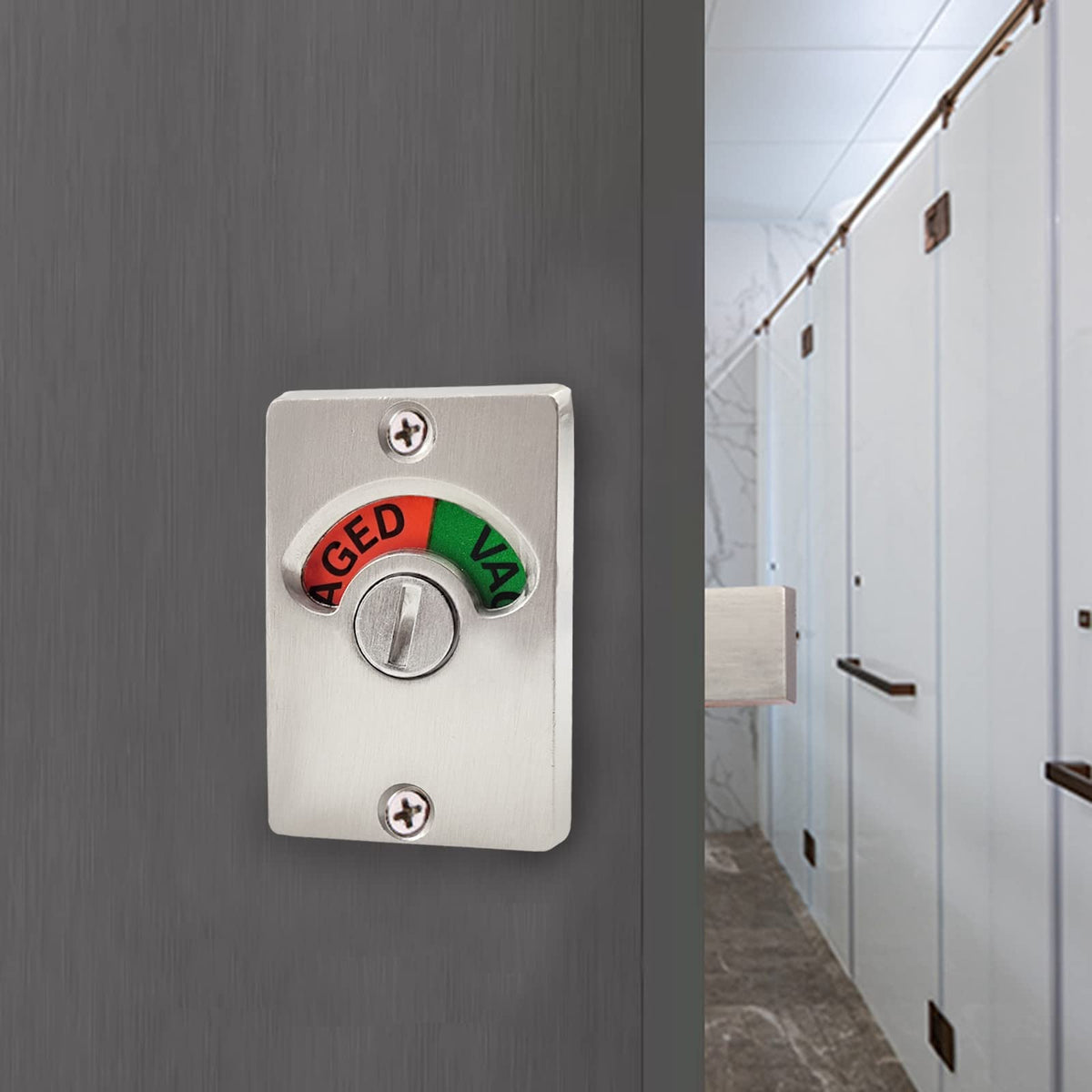 Vacant Occupied Bathroom Lock Zinc Alloy Restroom Door Lock Latch, Silver