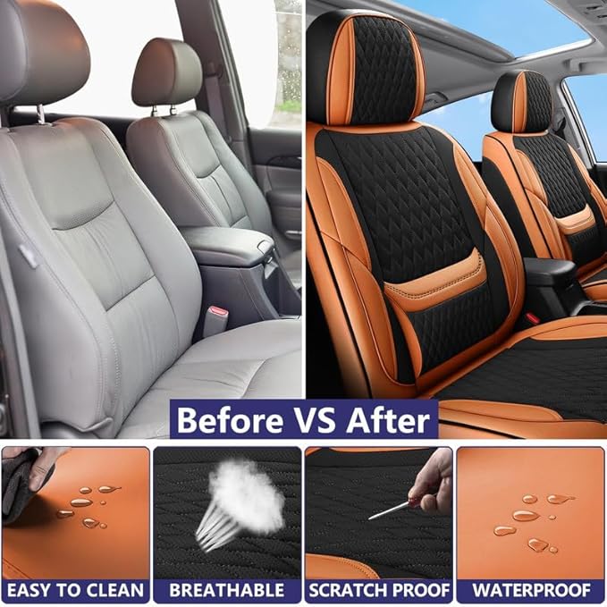 Car Seat Covers Full Set Custom Fit for Ford Bronco Sport 2021-2026 - Premium Faux Leather with Lumbar Support | Breathable, Waterproof, Anti-Slip, Durable (Black&Brown,Full Set)