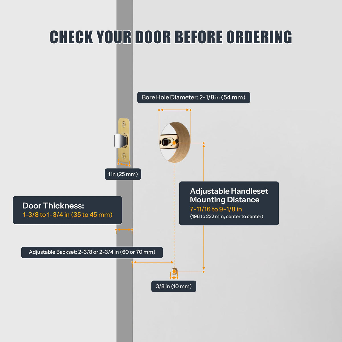 Gaurqiah Gold Front Door Handle Set with Passage Lever, Deadbolt Not Included,Exterior Door Handleset for Single Cylinder or Smart Deadbolts, Satin Brass