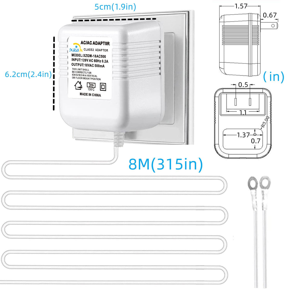 XZGm 18V 500mA Transformer for Ring Nest Eufy Wyze Arlo Video Doorbell