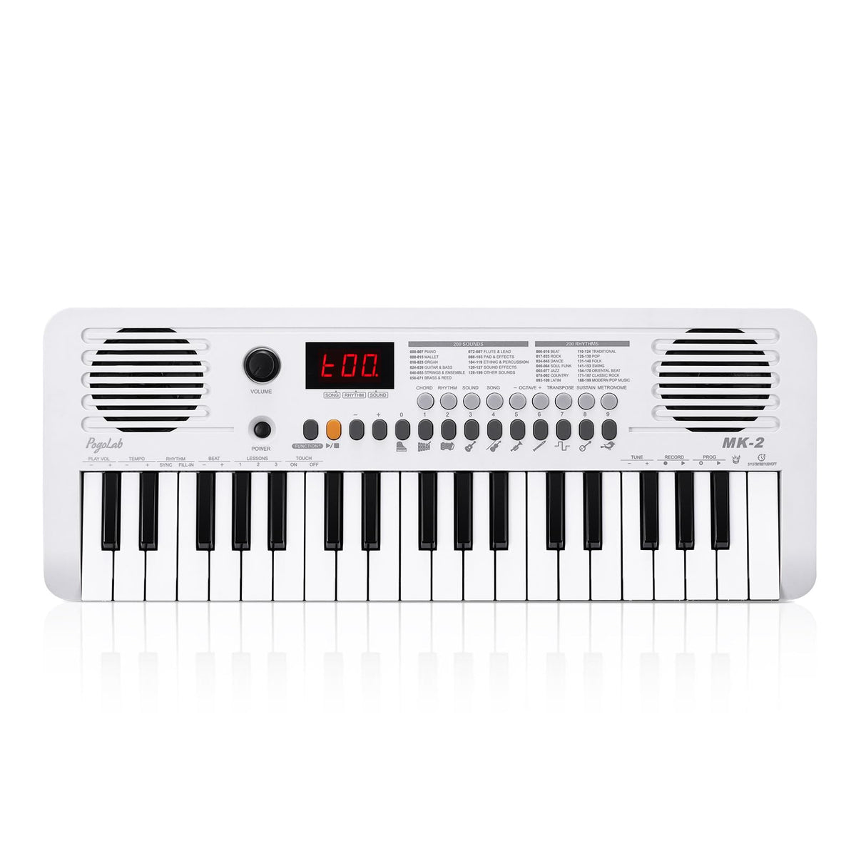 POGOLAB MK-2 37 Keys Kids Keyboard Piano, Portable Small Keyboard with 40 Songs, 200 Sounds, with MIDI Function, LED Display & Dual Speakers, Compact Mini Music Piano for Kids/Beginners (White)