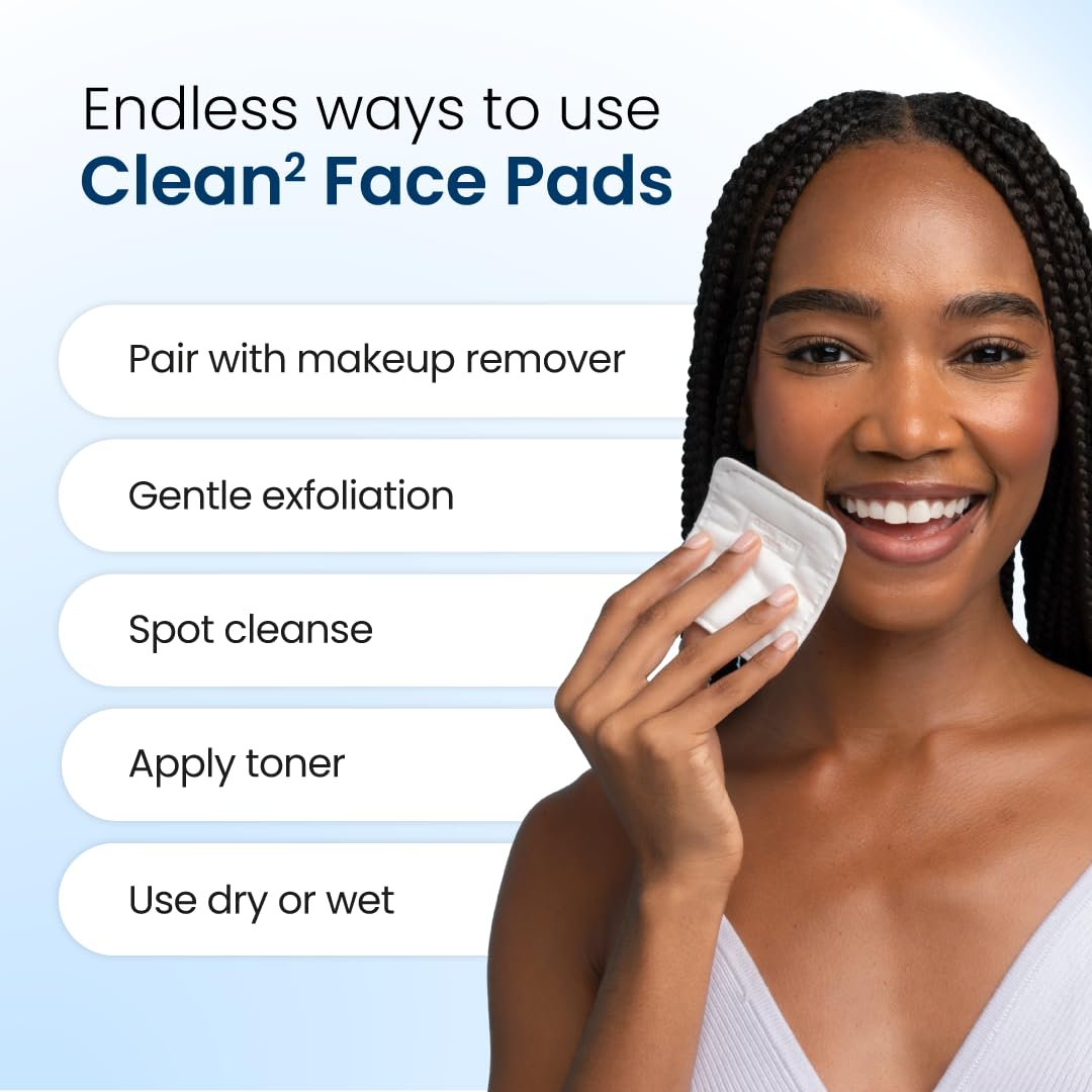 Clean Skin Club Clean² Pads 2.0 [NEW & Improved Edges] Guaranteed Not to Shed & Tear, Unique Triple Layers, Textured Side & Ultra Soft Side, Organic Disposable Cotton, Pair with Makeup Remover 2 Pack