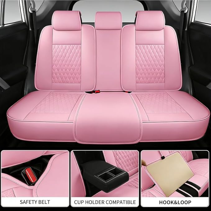Car Seat Covers Full Set Custom Fit for Chevrolet/Chevy Equinox 2005-2026 - Premium Faux Leather with Lumbar Support | Breathable, Waterproof, Anti-Slip, Durable (Pink,Full Set)