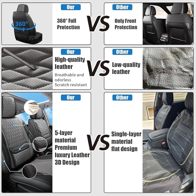 Car Seat Covers Full Set Custom Fit for Saturn Aura 2006-2009 - Premium Faux Leather with Lumbar Support | Breathable, Waterproof, Anti-Slip, Durable (Black&Gray,Full Set)