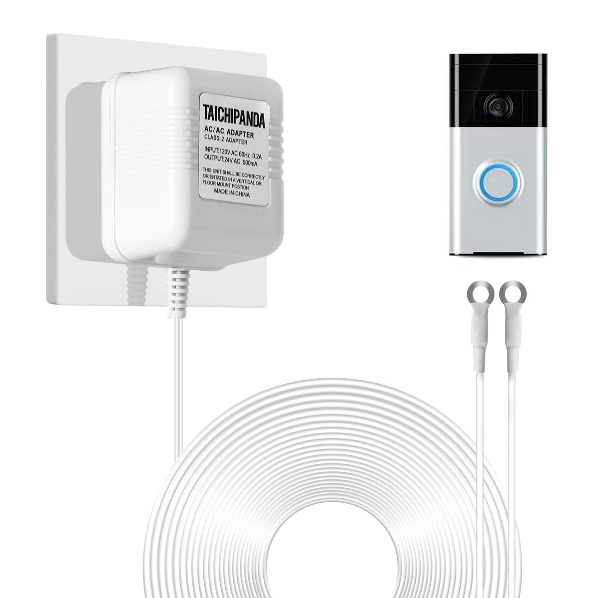 24V 500mA Doorbell Transformer, AC Adapter & 18ft Power Cable