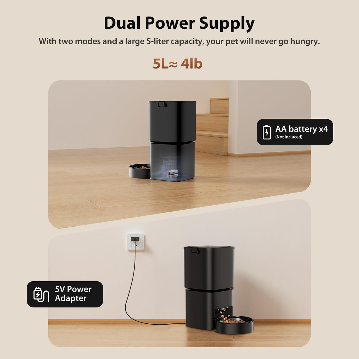 DUDUPET Automatic Cat Feeder, 5G WiFi APP Control Automatic Pet Feeder, 5L Cat Dry Food Dispenser with Remote Feeding,10 Meals Programmable 1-15 Portion Control Auto Dog Feeders for Cats,Puppy