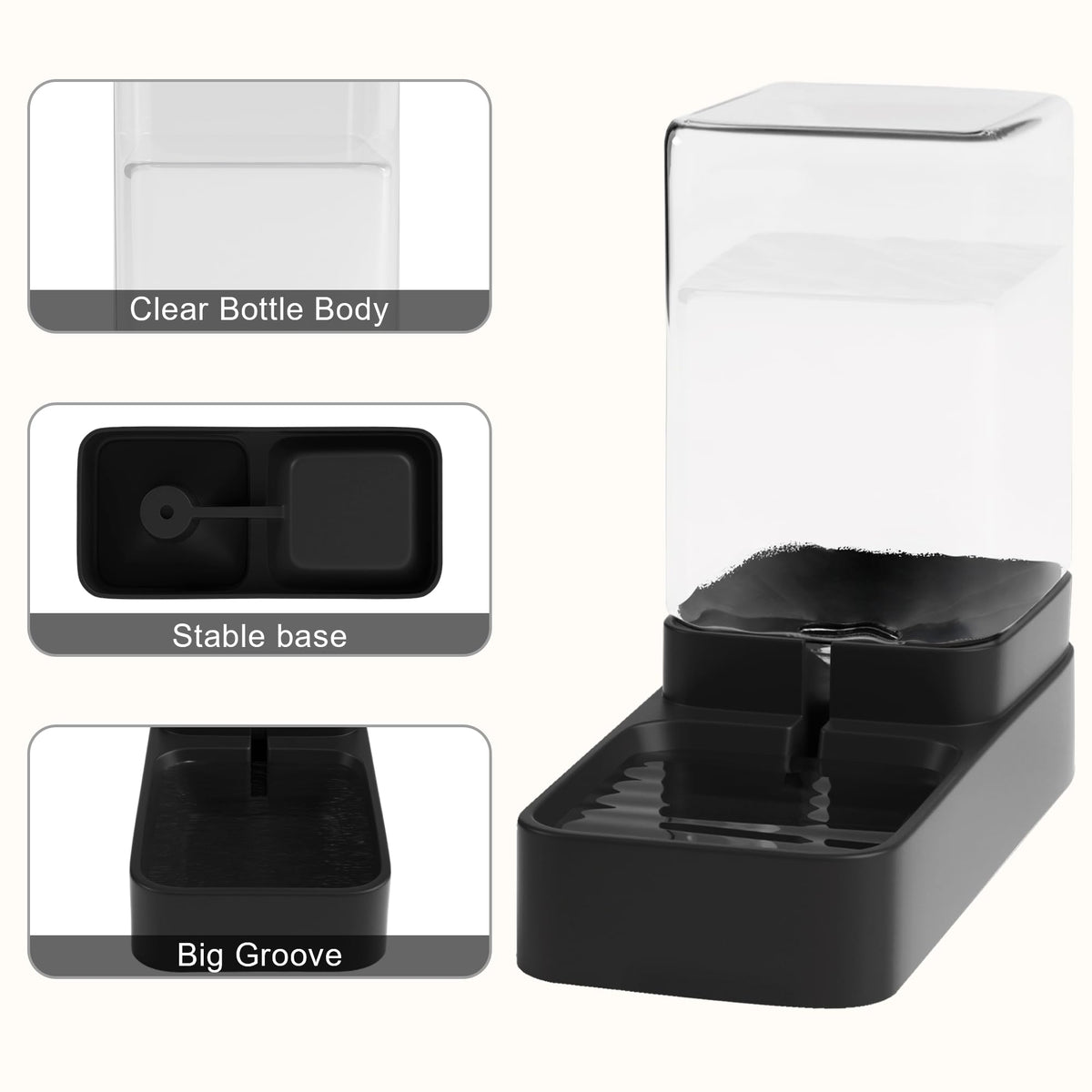 Wefeedy Automatic Cat Feeder and Water Dispenser in Set with Pet Food Bowl,Gravity Dog Waterer and Food Feeder for Small Medium Dog Cat Puppy Kitten Large Capacity(3.3L,Black)