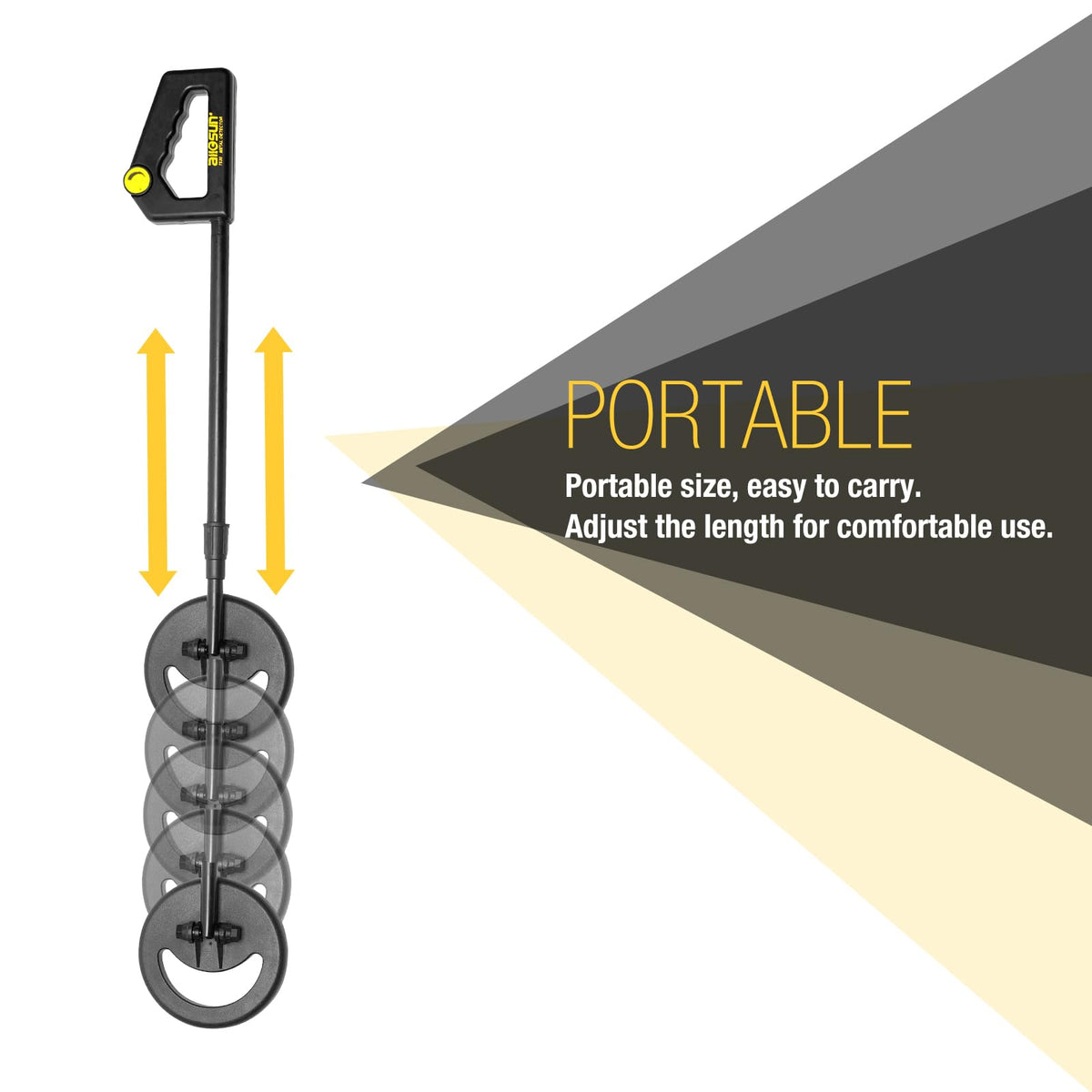 ALLOSUN Metal Detector Handheld Waterproof 6" Search Coil, Adjustable 31.1"-40.2" Metal Detectors with Flashlight for Night Exploration TS20A (Black)