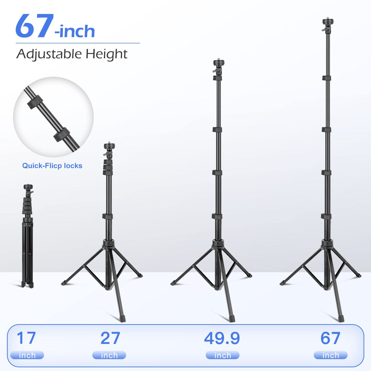 Sensyne 67" Phone-Tripod, Extendable Cell Phone Tripod Stand & Selfie Stick with Wireless Remote and Phone Holder, Compatible with iPhone Android Phone, Camera