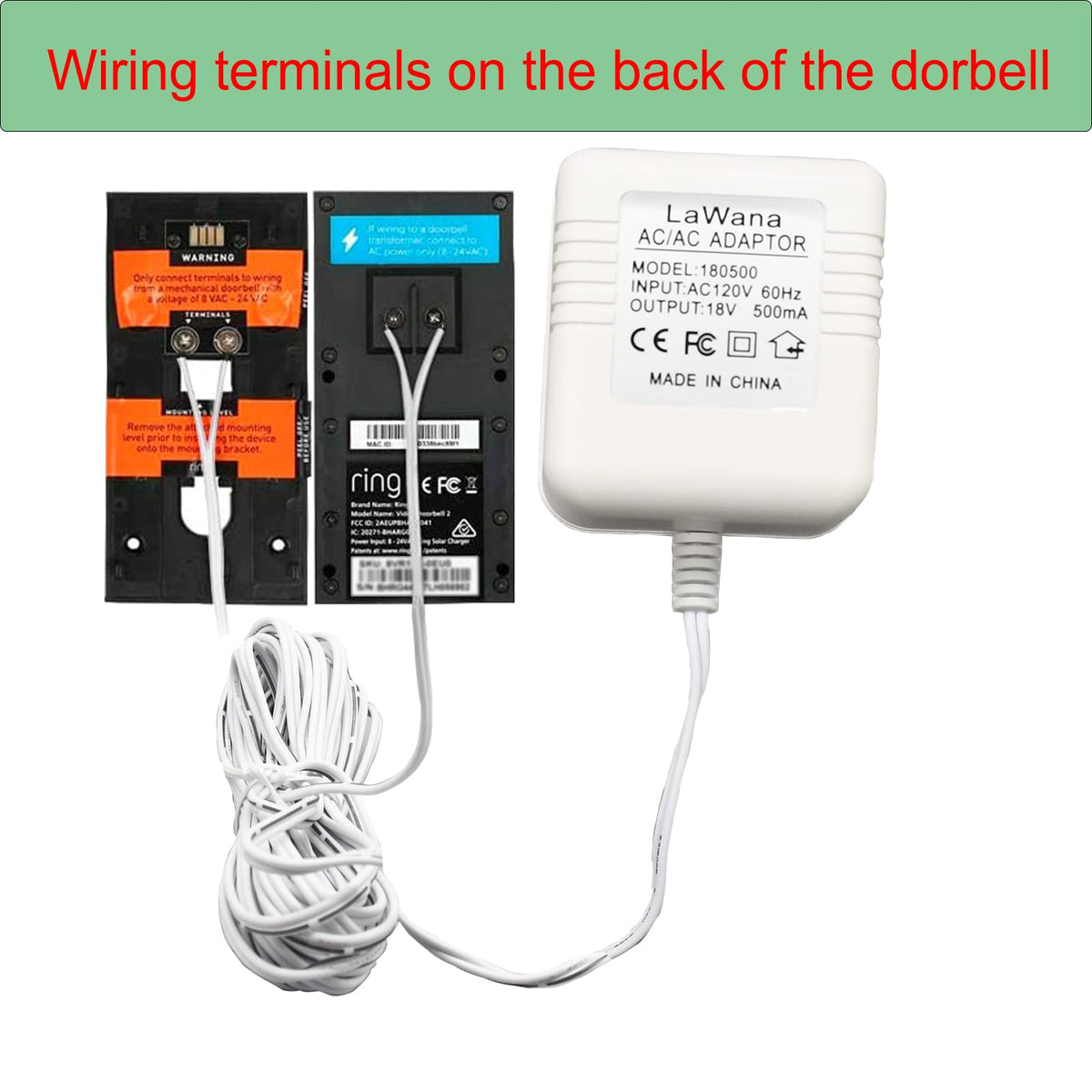 26FT Charging Cable18V500mA Doorbell Power Adapter for Video Doorbells, Ring Video Doorbell Pro and Ring Video Doorbell 2, Transformer Compatible with Zmodo Smart Doorbell and Nest Hello Doorbell