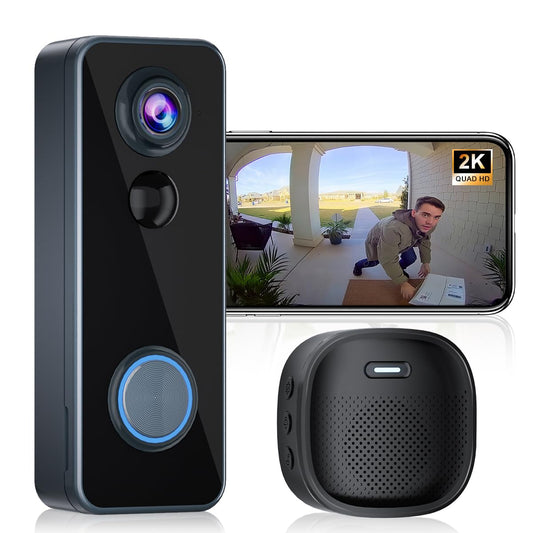 Doorbell Camera Wireless,Head-to-Toe Video - No Subscription Required,2K HD Live View,Two-Way Talk,Smart Video Doorbell with Chime,Motion Alerts,Compatible with Alexa &Google(2.4G WiFi)